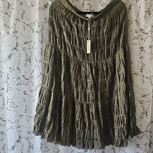 Max Studio Olive Green Textured Crinkled Maxi Skirt XL NEW